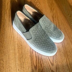 Vionic size 9, green suede, slip on. Lightly worn,Shows light wear on the toes.